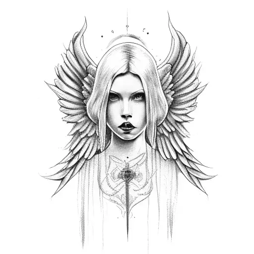 My mother is dead, angel wings, cloud sky, breathing oxygen tattoo design idea