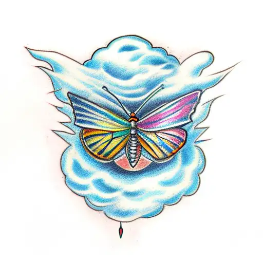 A sketch of a butterfly emerging from a cloud of smoke tattoo design idea