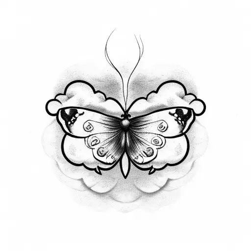 A sketch of a butterfly emerging from a cloud of smoke tattoo design idea