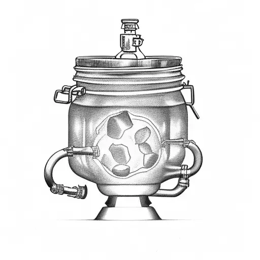 A moonshine jar pouring into a motorcycle gas tank tattoo design idea