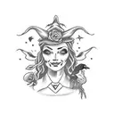 A tea-loving witch surrounded by farm animals and nature elements tattoo design idea