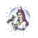 A tea-loving witch surrounded by farm animals and nature elements tattoo design idea