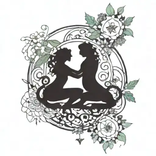 An surrealist tattoo showcasing a mythical representation of the union of Gemini and Leo traits, surrounded by herbs tattoo design idea
