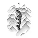 Mountains with jumping trout tattoo design idea