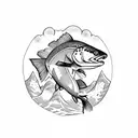 Mountains with jumping trout tattoo design idea