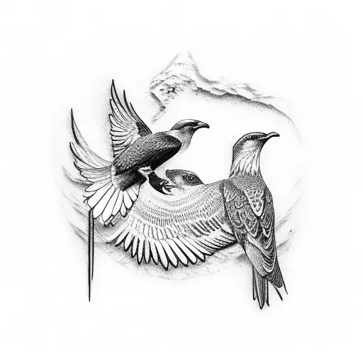 serbian eagle and norwegian white-throated dipper next to each other tattoo design idea