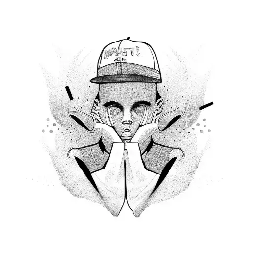 Hip hop dancer surrounded by colorful graffiti tattoo design idea