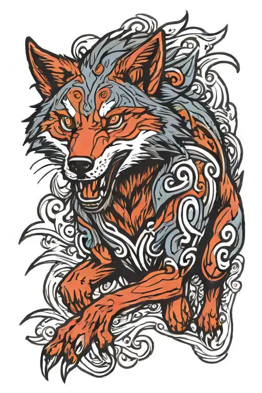 running red wolf full tattoo design idea
