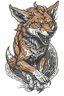red wolf running  tattoo design idea