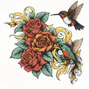 sunflowers and roses with a hummingbird in flight  tattoo design idea