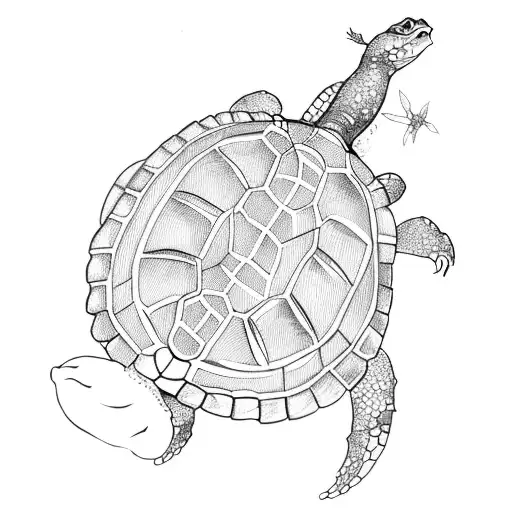 A wise turtle carrying a dragon on its back tattoo design idea