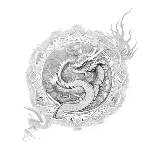 An intricate dragon and turtle mandala tattoo design idea
