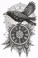 clock and crow flying  tattoo design idea