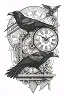 clock and crow flying  tattoo design idea