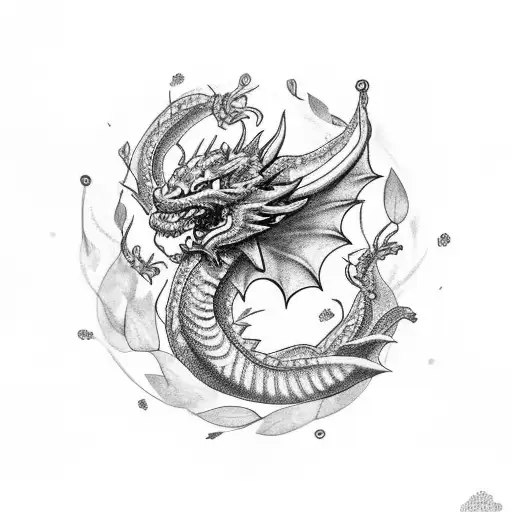 sleeve female dragon, flowers, beads, phoenix tattoo design idea