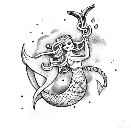 mermaid with anchor and helm tattoo design idea