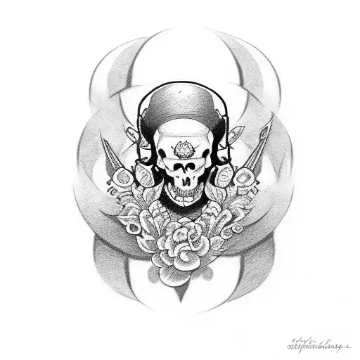 caveira oriental sombreado blackwork tattoo design idea