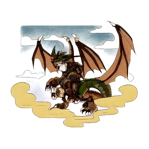 Steampunk dragon surrounded by clouds tattoo design idea