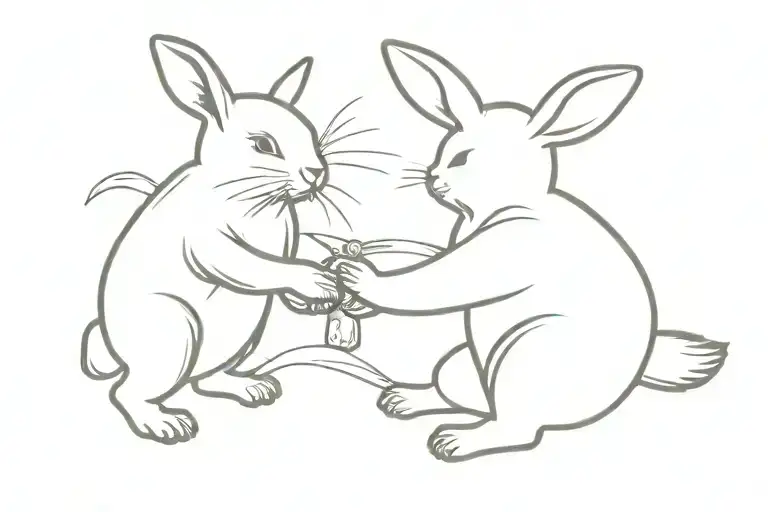 rabbit and bear cub playing together tattoo design idea