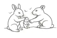 rabbit and bear cub playing together tattoo design idea