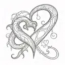 heart shaped fishing hook intertwined tattoo design idea