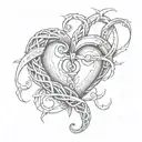 heart shaped fishing hook intertwined tattoo design idea