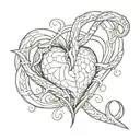 heart shaped fishing hook intertwined tattoo design idea