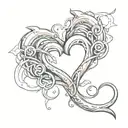 heart shaped fishing hook intertwined tattoo design idea