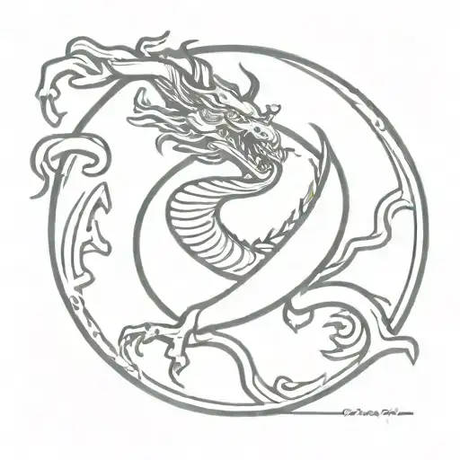 korean dragon with moon surrounded tattoo design idea