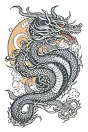 korean dragon and moon surrounded tattoo design idea