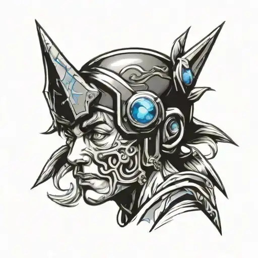 Kid with a blue runescape party head tattoo design idea
