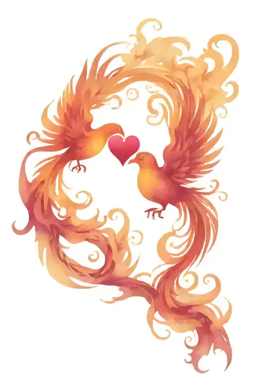 double phoenix, heart shape, water colour tattoo tattoo design idea