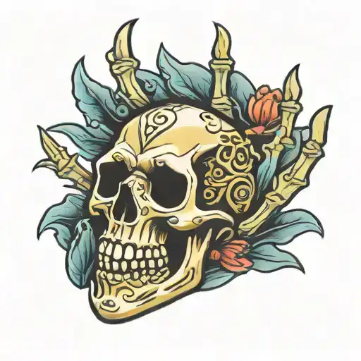 skeleton shaka hand sign tattoo design idea