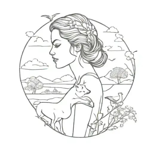 woman, nature, animals tattoo design idea