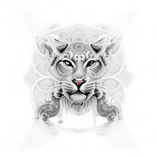 A portrait of Dios with intricate dotwork patterns surrounding him, inspired by Chuty's lyrics tattoo design idea