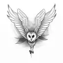 barn owl  flying  tattoo design idea
