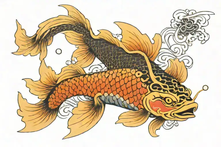 koi fish and dragon wrapped tattoo design idea
