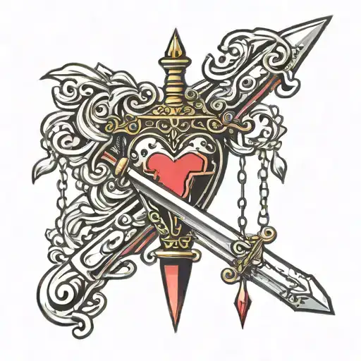 sword of damocles hanging, with transplanted heart tattoo design idea
