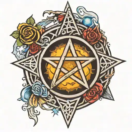 pentacle in a ring, with the space between each point representing Earth, Wind, Fire, water, and spirit tattoo design idea