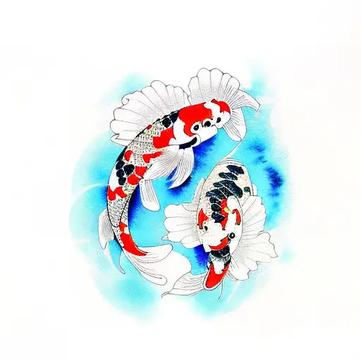 two koi fish painted in watercolor style, tattoo design idea