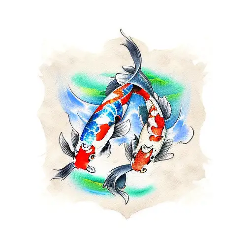 two koi fish painted in watercolor style, tattoo design idea