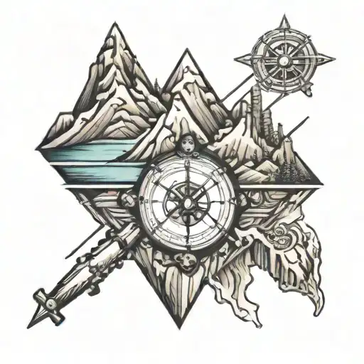 mountains and navigation  tattoo design idea