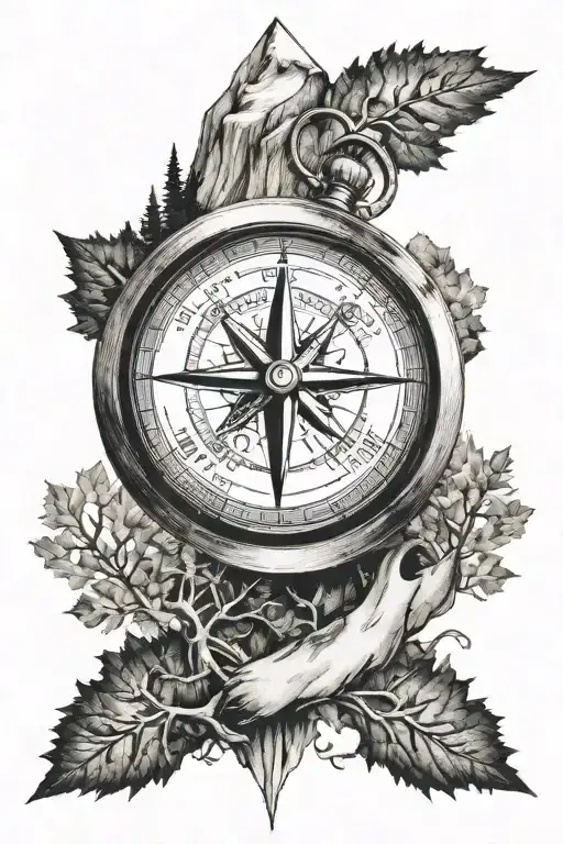 compass outdoors mountains trees lakes tattoo design idea