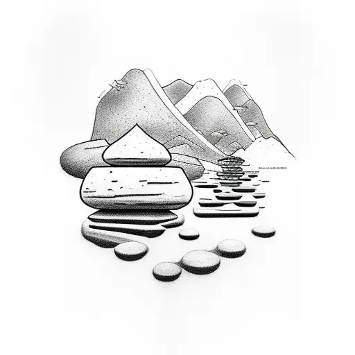 Create a minimalist tattoo inspired by Japanese Zen gardens, featuring rocks and raked sand tattoo design idea