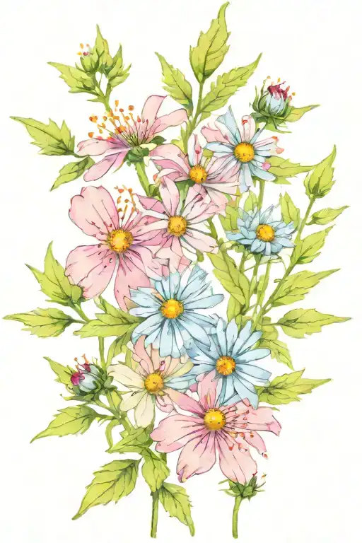 Prairie Coreopsis and Slender Mountain Mint seamless pattern tattoo design idea