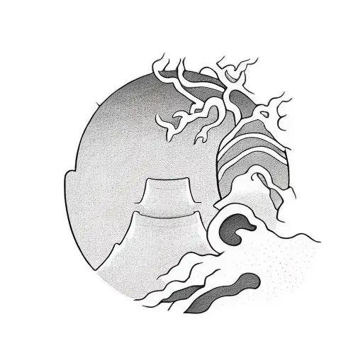 Create a minimalist tattoo inspired by Japanese Zen gardens, featuring rocks and raked sand tattoo design idea