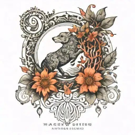 An intricate mandala design incorporating elements of nature such as trees and animals, designed for the upper arm. tattoo design idea