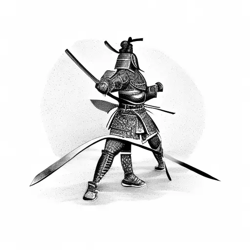 A fierce samurai warrior battling a dragon in a virtual reality gaming world tattoo design idea