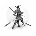 A fierce samurai warrior battling a dragon in a virtual reality gaming world tattoo design idea