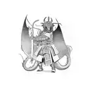 A fierce samurai warrior battling a dragon in a virtual reality gaming world tattoo design idea